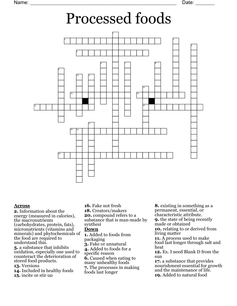 Processed foods Crossword