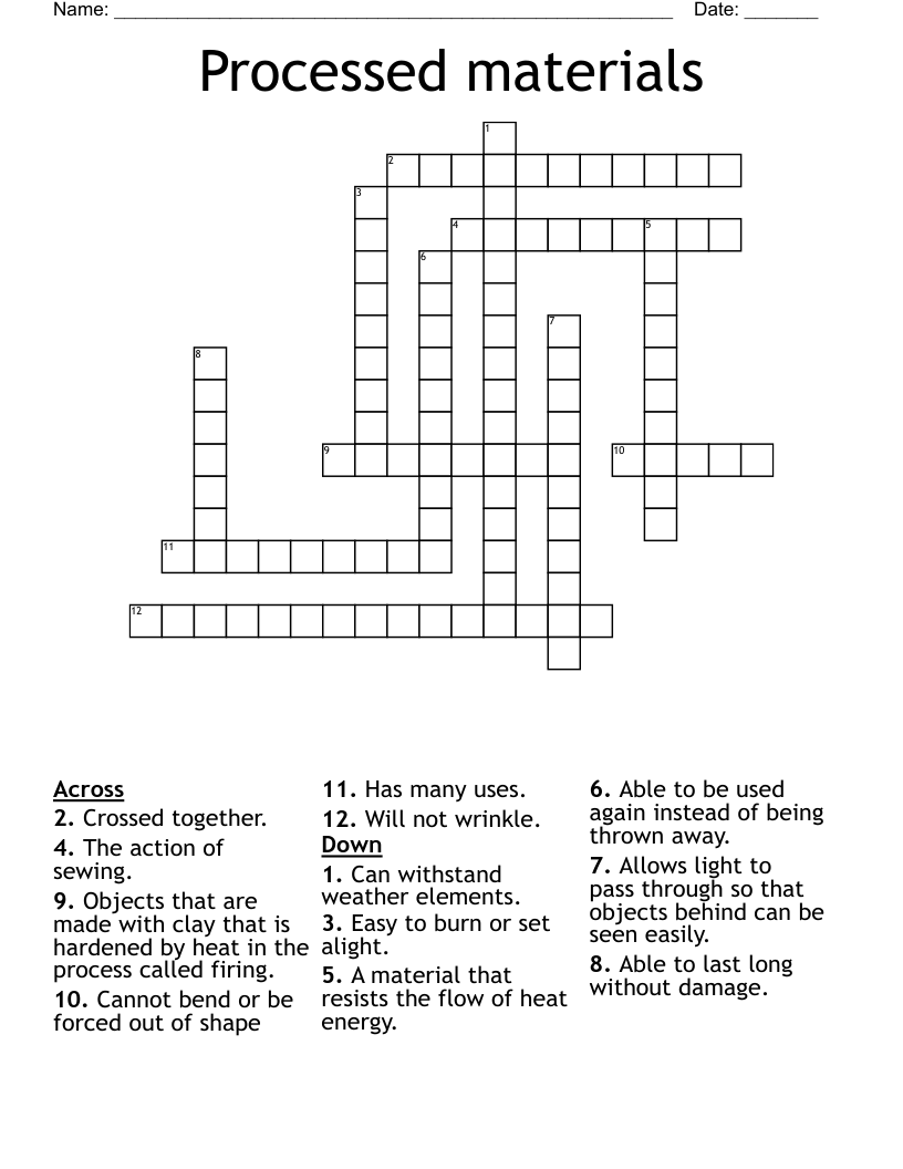 Processed materials  Crossword