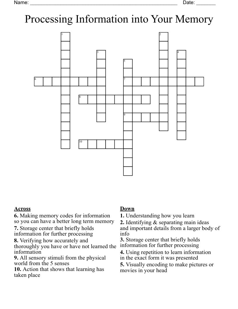 Processing Information into Your Memory Crossword