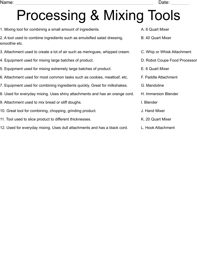 Processing & Mixing Tools Worksheet