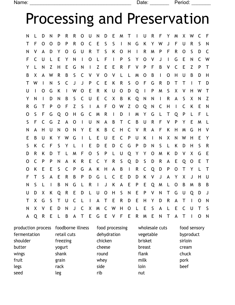 Processing and Preservation Word Search