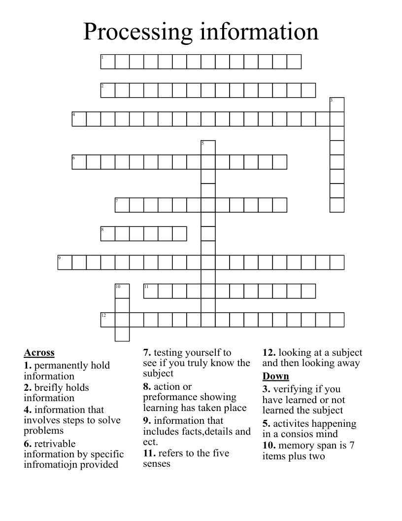 Processing information  Crossword