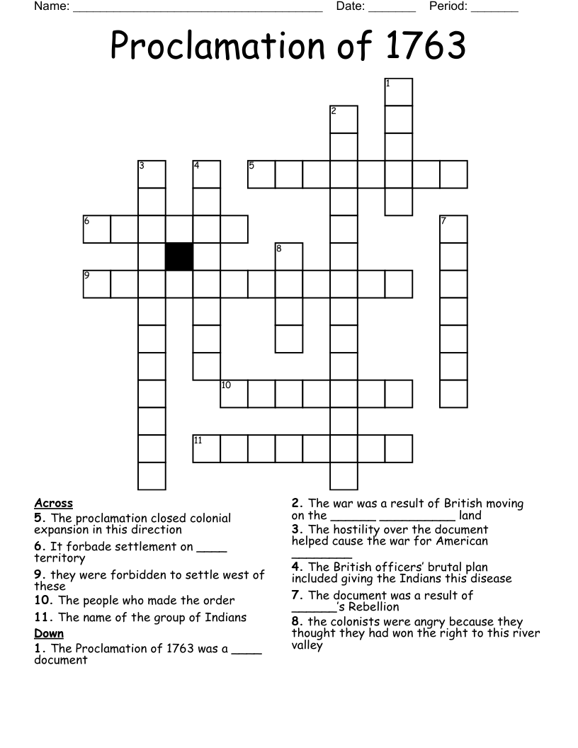 Proclamation of 1763 Crossword