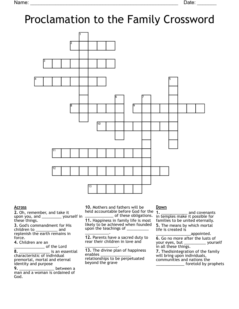 Proclamation to the Family Crossword