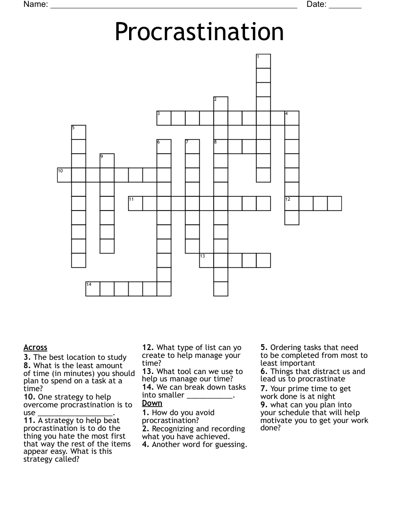 Procrastination Crossword