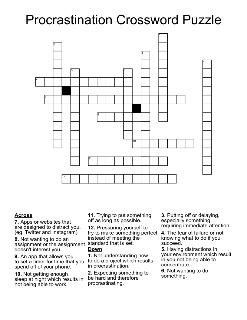Procrastination Crossword Puzzle