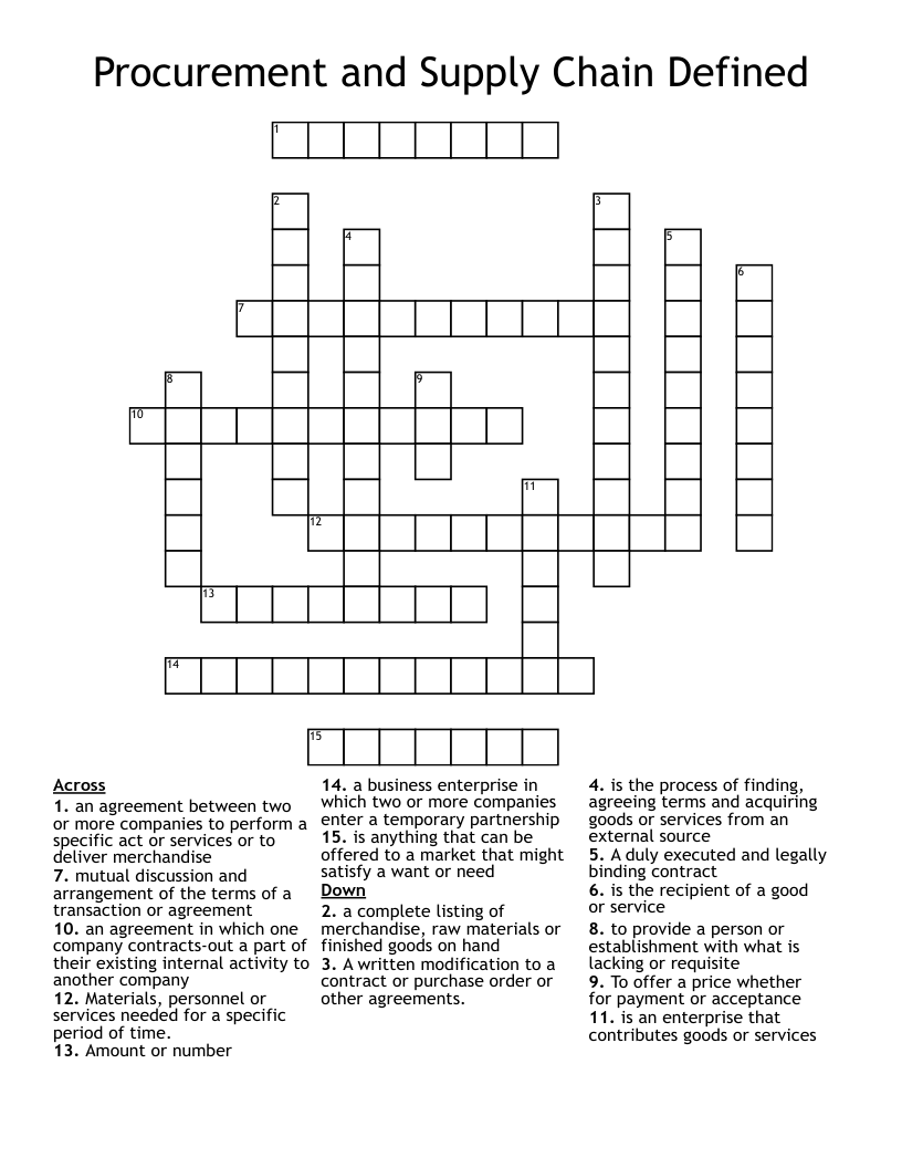 Procurement and Supply Chain Defined Crossword