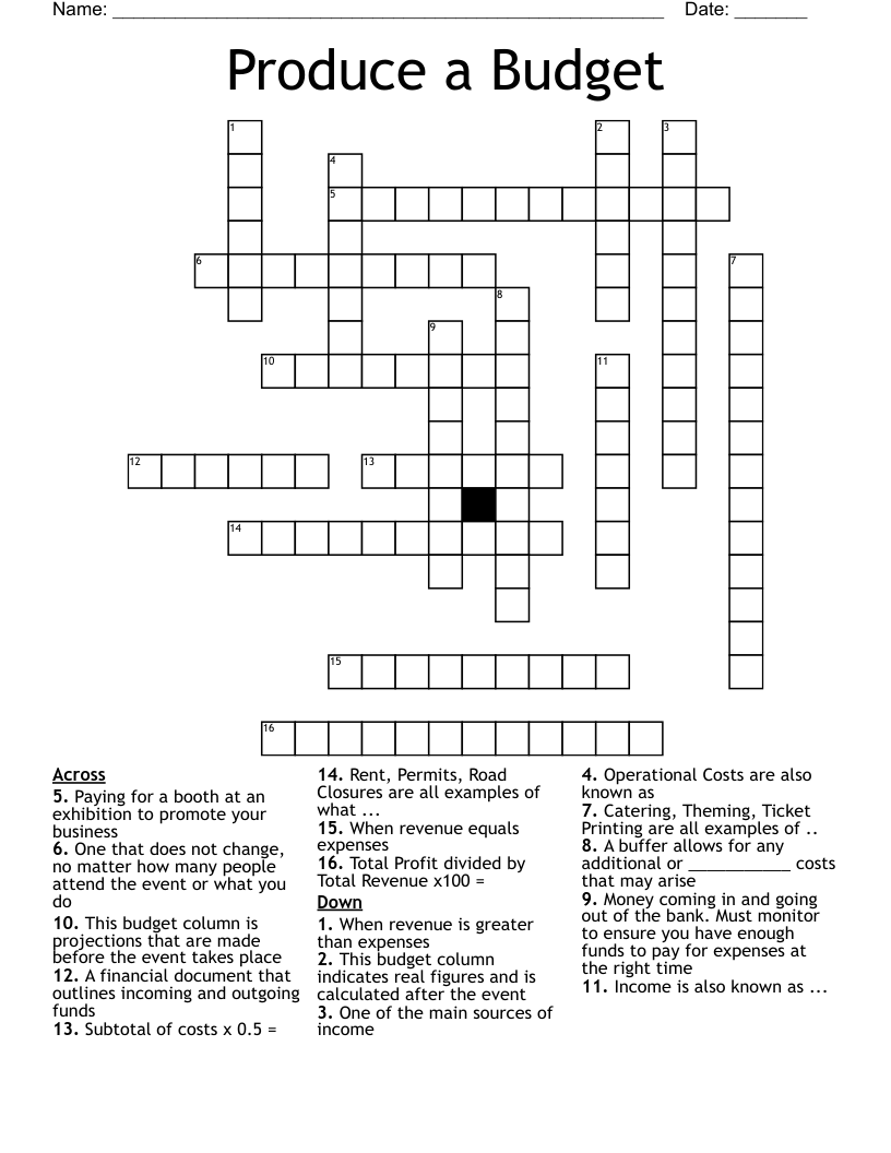 Produce a Budget Crossword