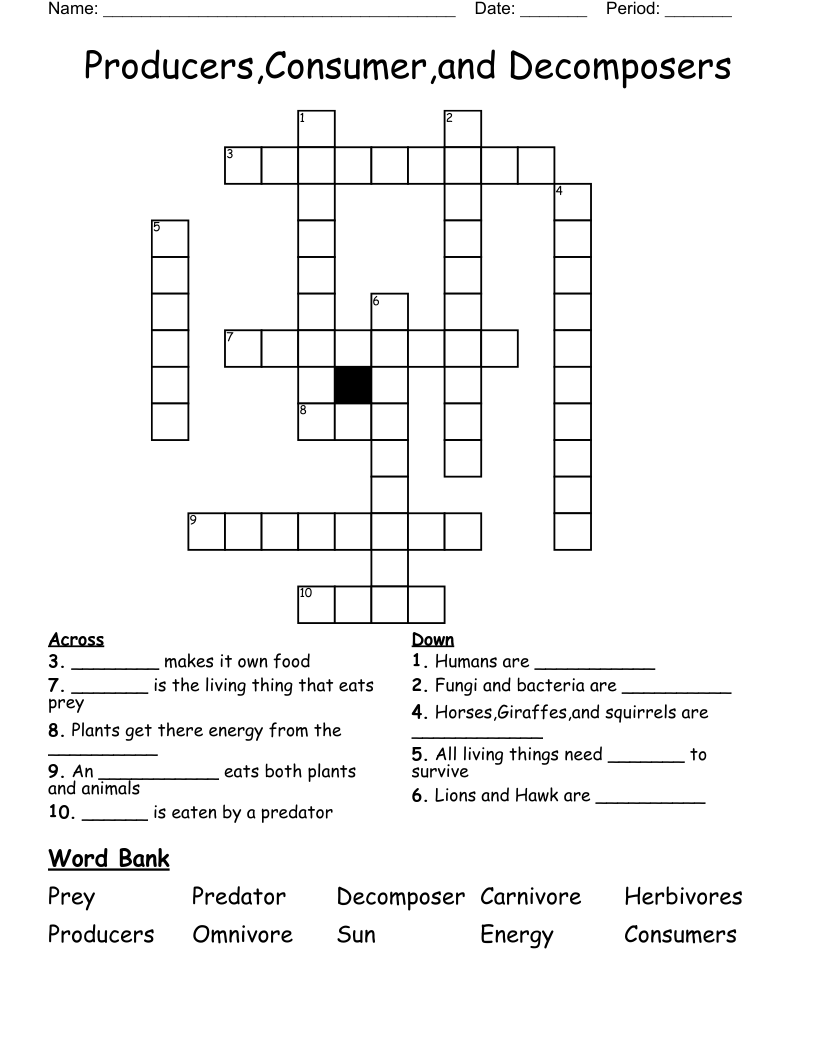 Producers,Consumer,and Decomposers Crossword