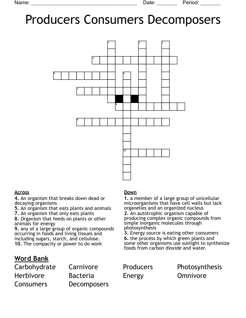 Producers Consumers Decomposers Crossword