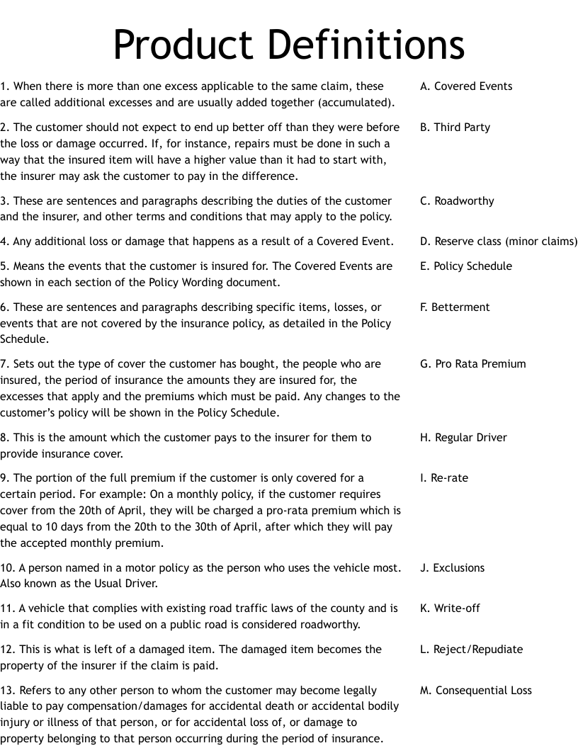 Product Definitions  Worksheet