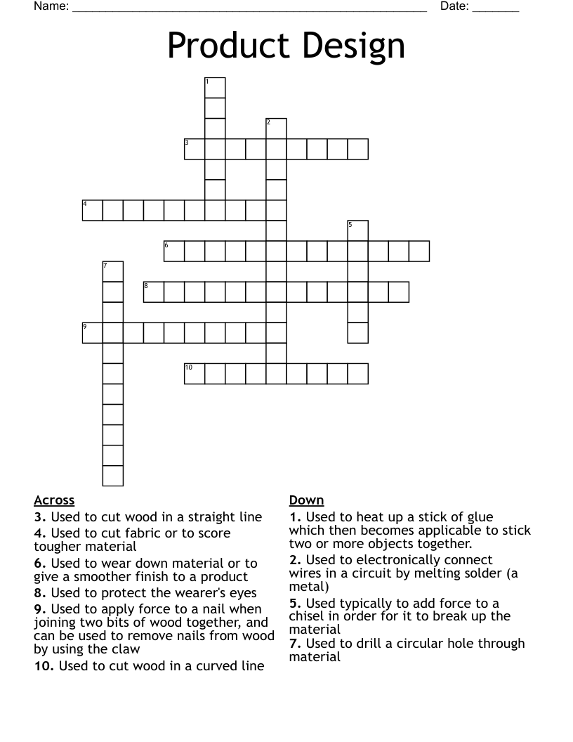 Product Design Crossword