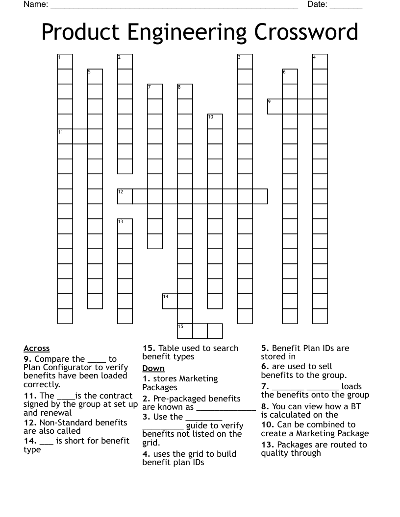 Product Engineering Crossword