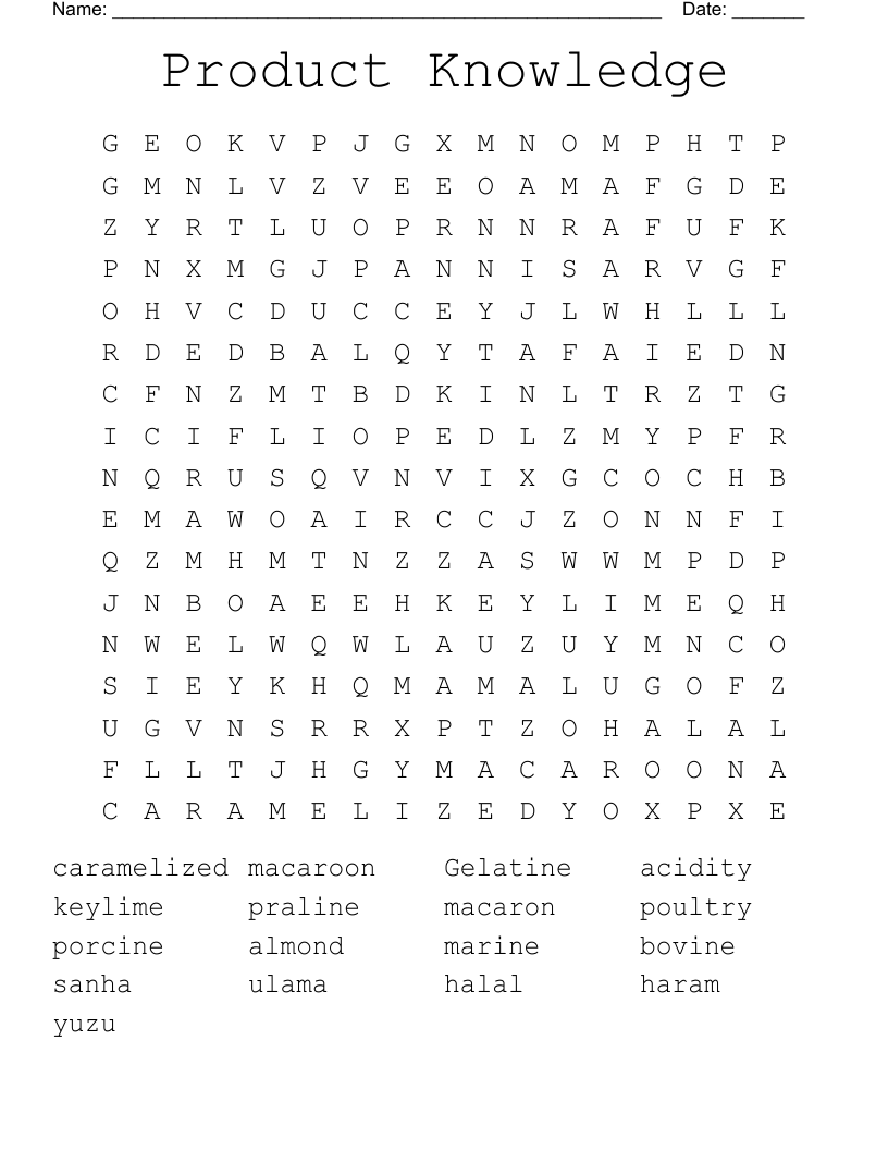 Product Knowledge Word Search