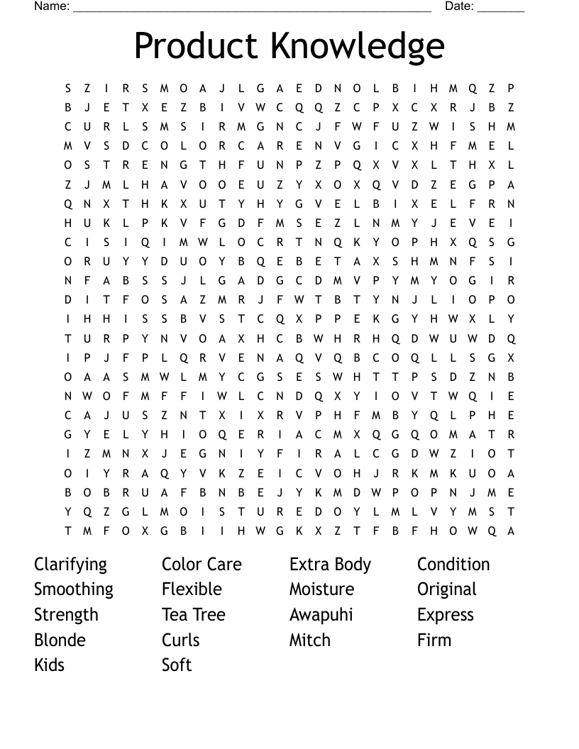 Product Knowledge Word Search