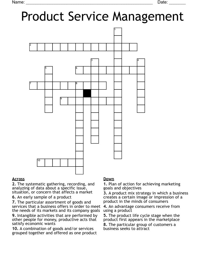 Product Service Management Crossword