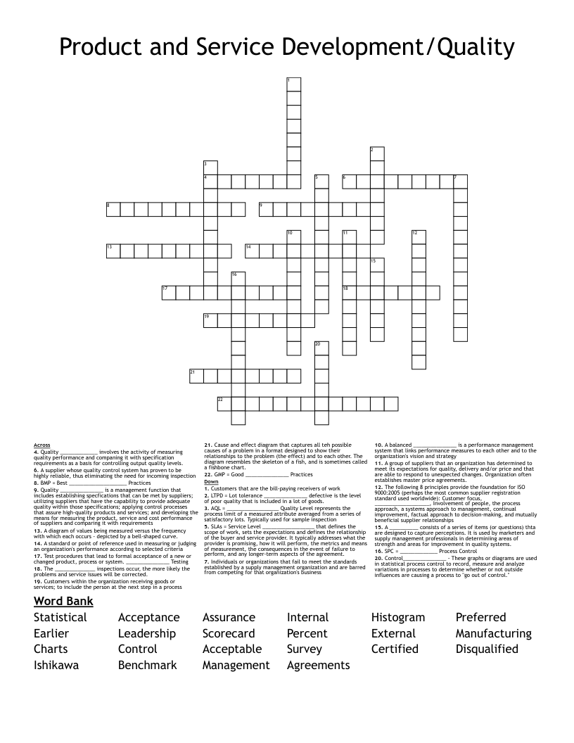 Product and Service Development/Quality Crossword