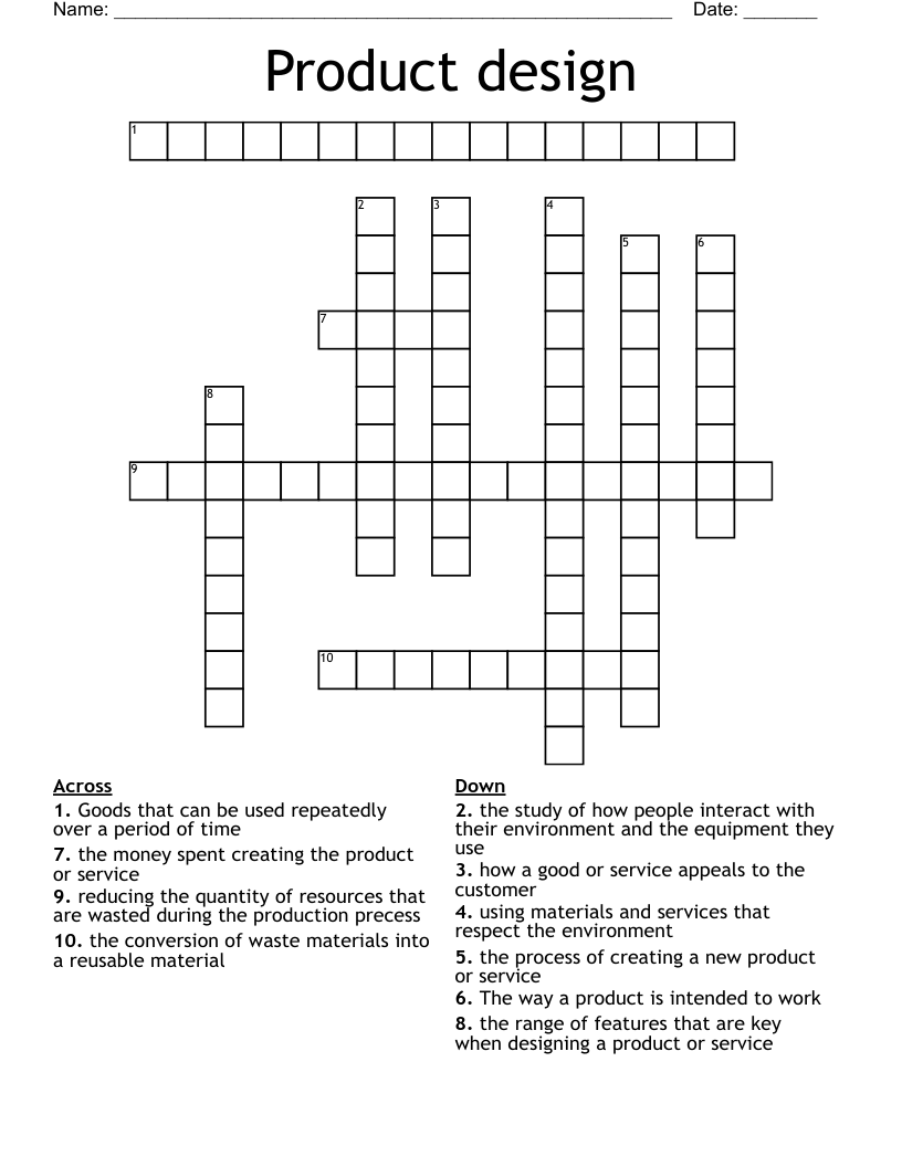 Product design Crossword