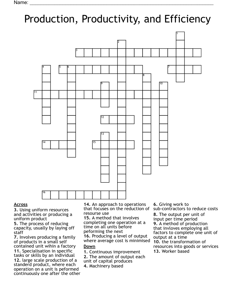 Production, Productivity, and Efficiency Crossword