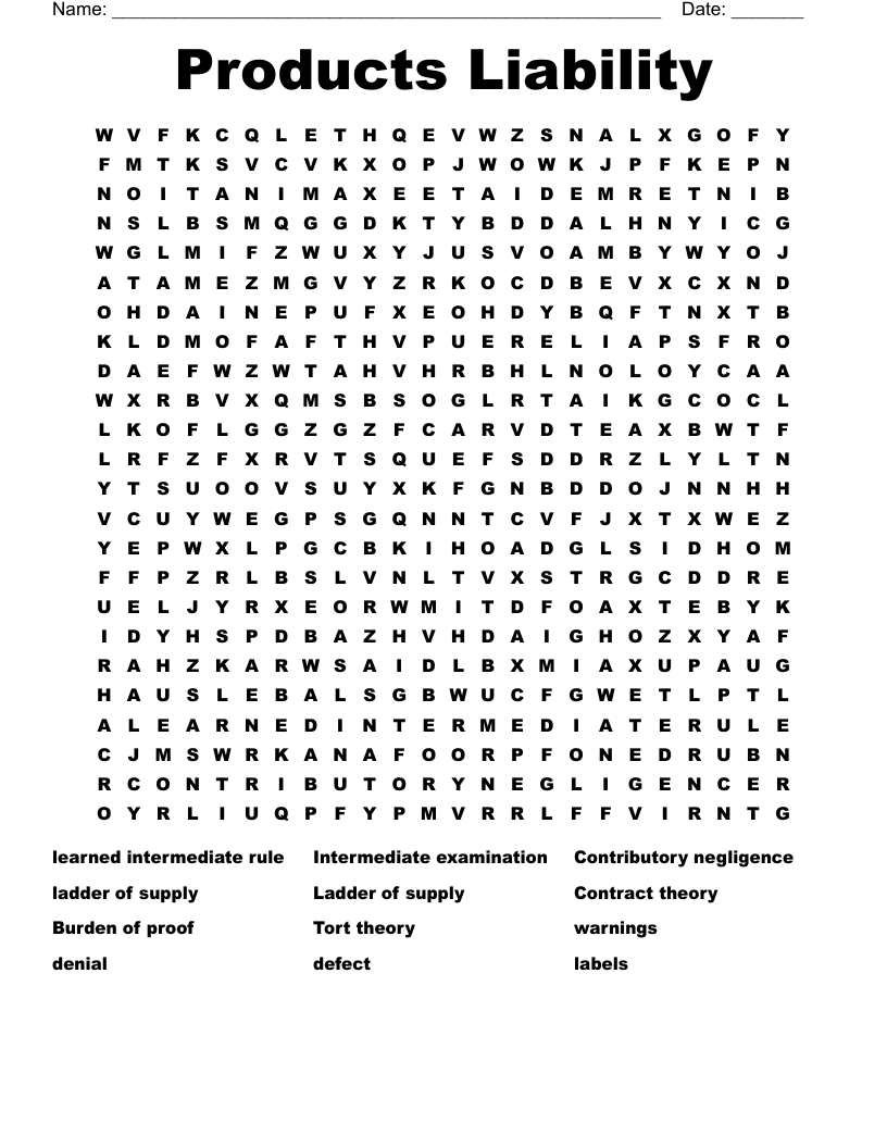 Products Liability Word Search