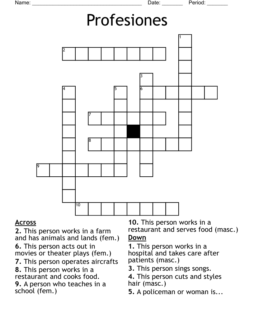 Profesiones Crossword