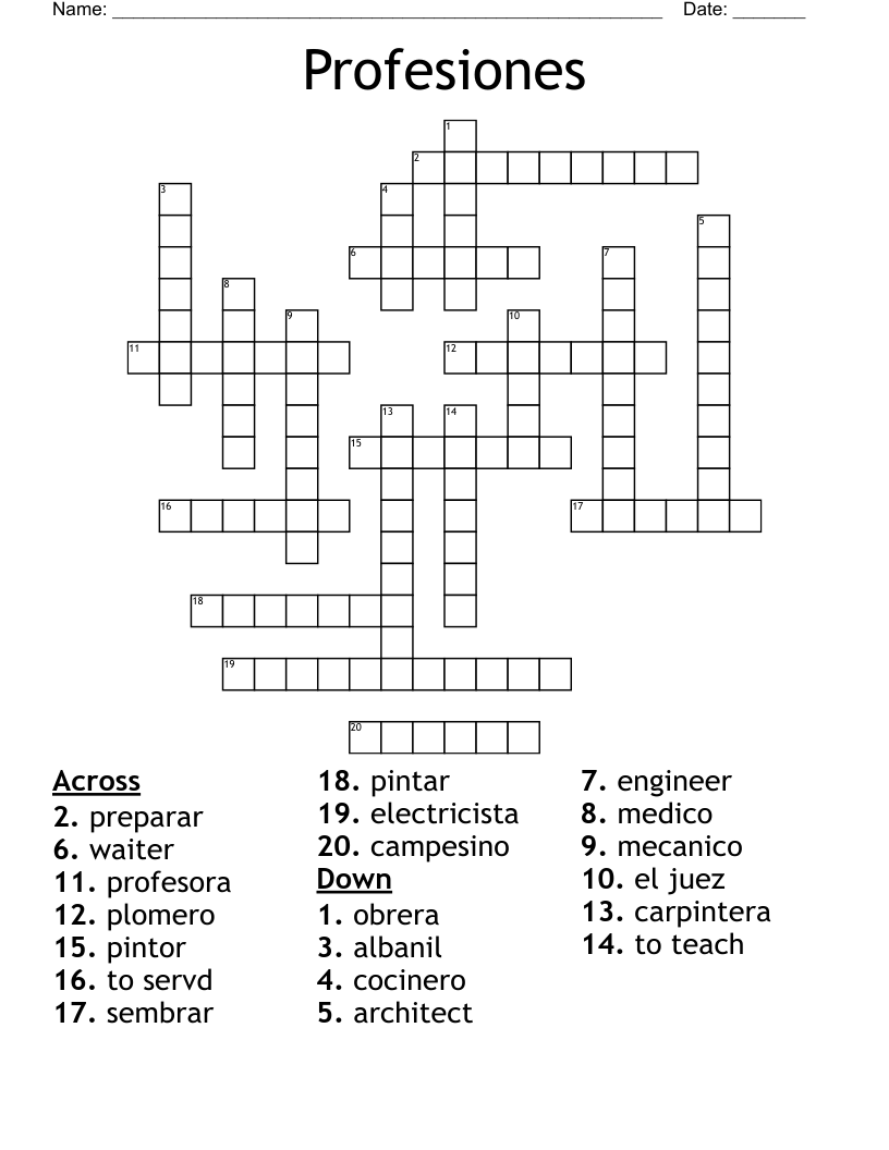 Profesiones Crossword