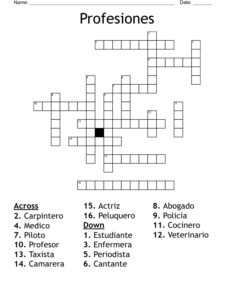 Profesiones Crossword