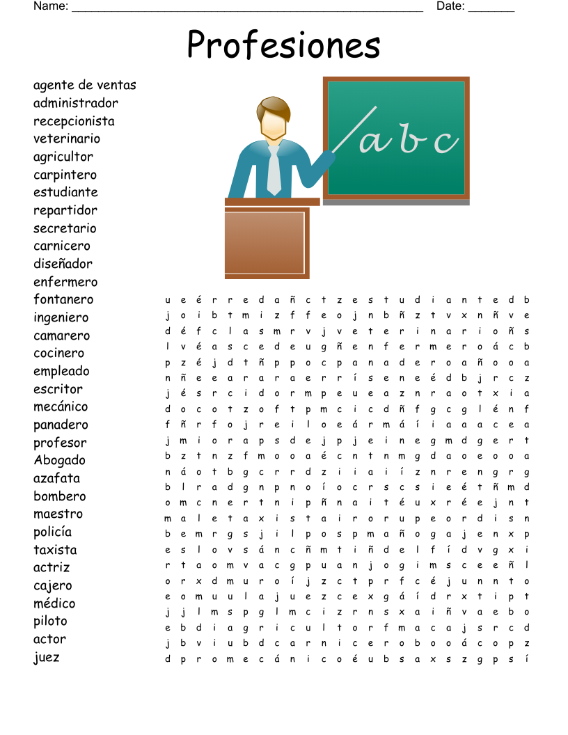 Profesiones Word Search