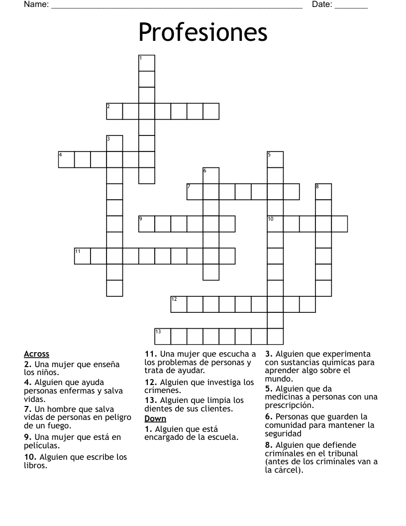 Profesiones Crossword