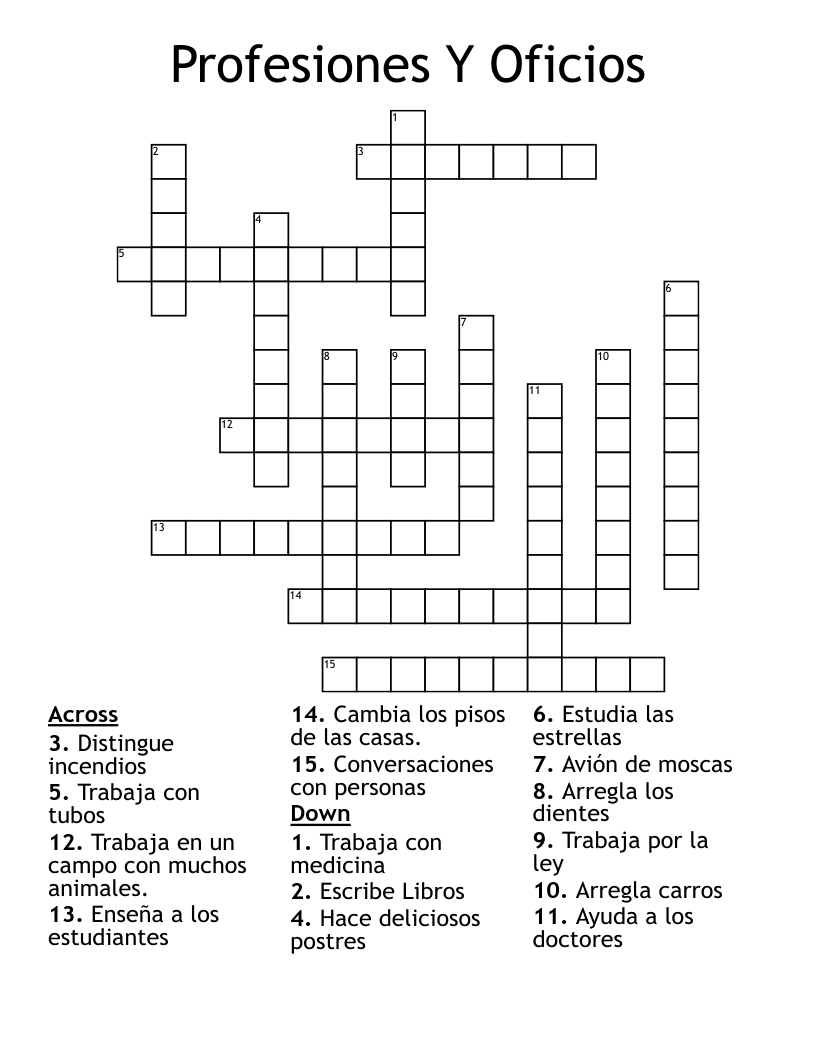 Profesiones Y Oficios Crossword