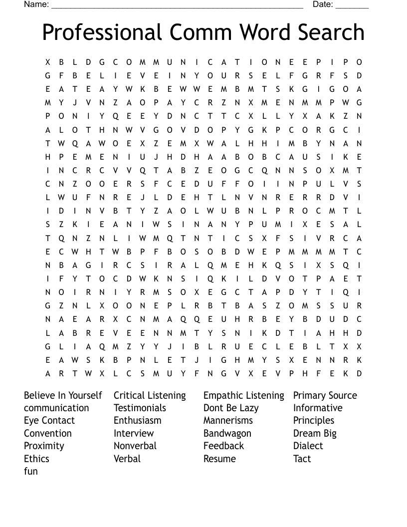 Professional Comm Word Search