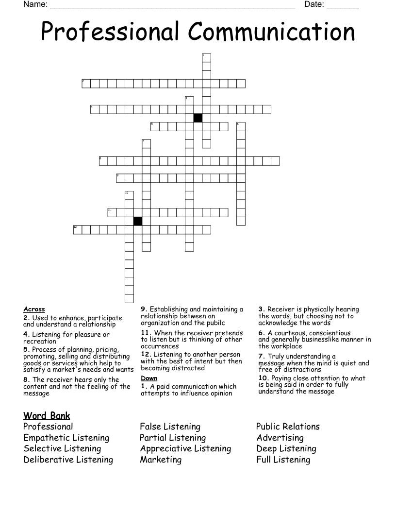 Professional Communication Crossword