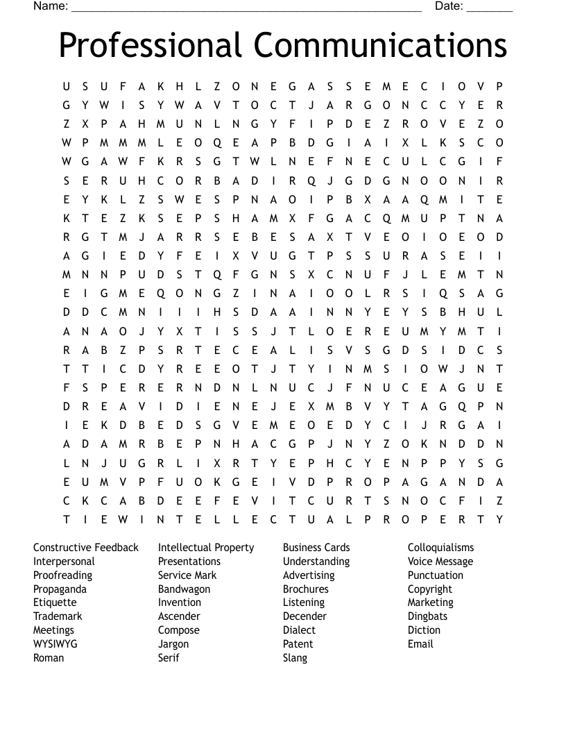 Professional Communications Word Search
