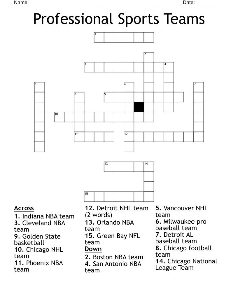Professional Sports Teams Crossword