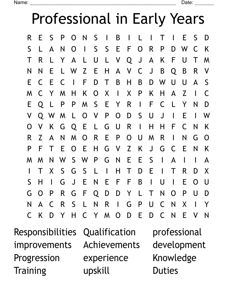 Professional in Early Years  Word Search