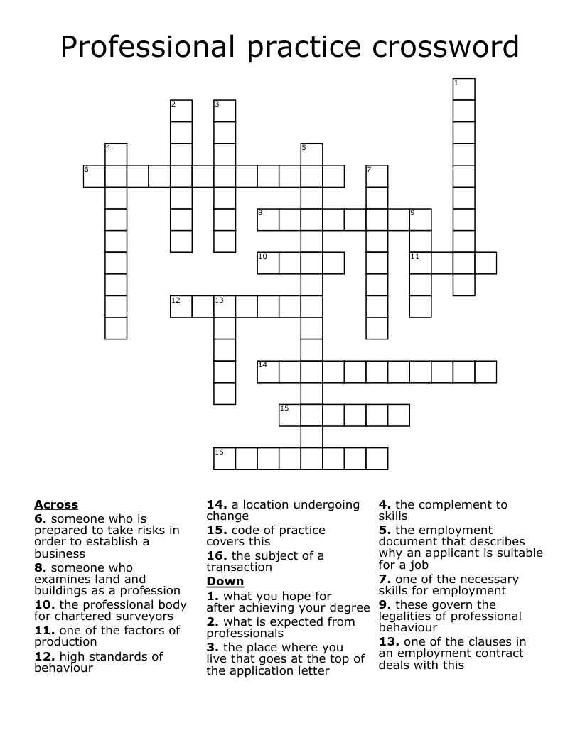Professional practice crossword