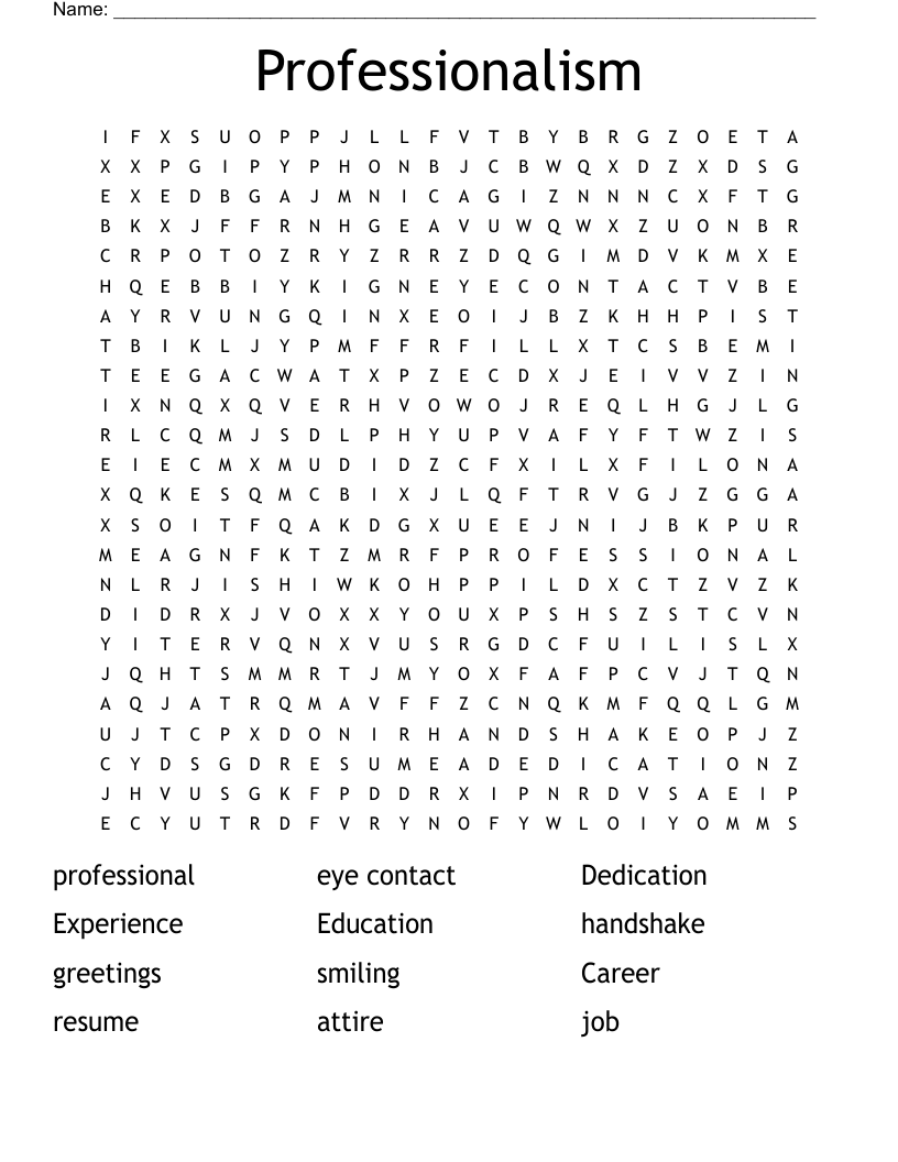 Professionalism Word Search