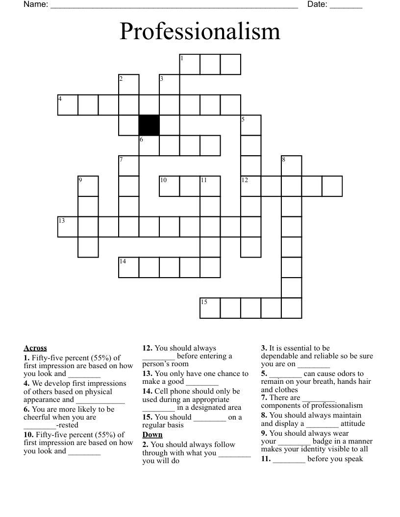 Professionalism Crossword