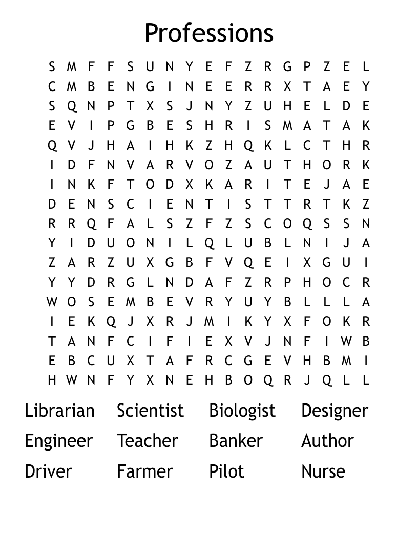Professions Word Search