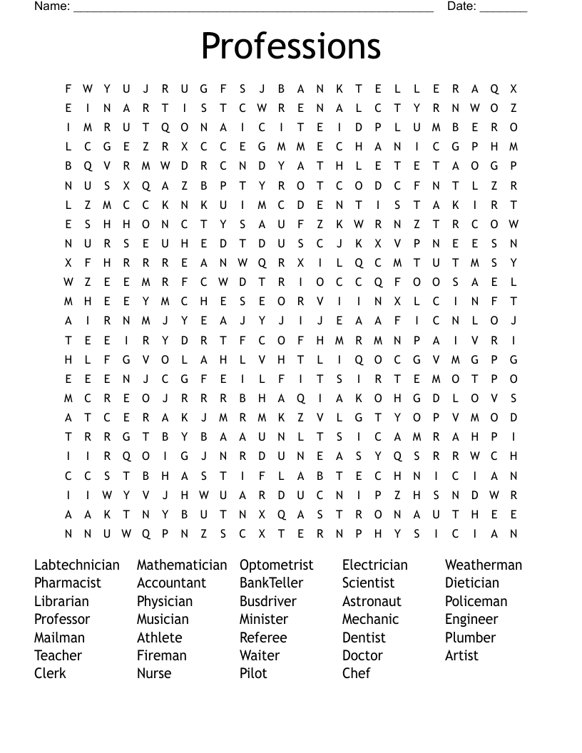 Professions Word Search