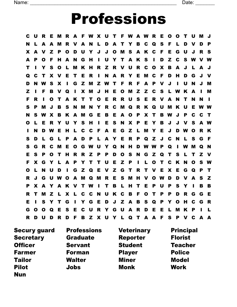 Professions Word Search