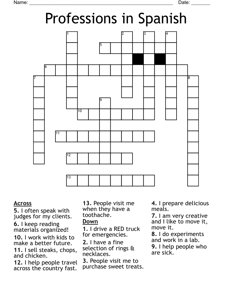 Professions in Spanish Crossword