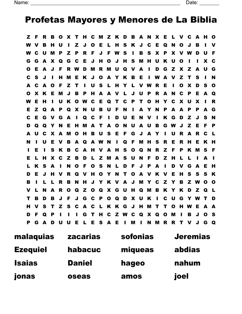 Profetas Mayores y Menores de La Biblia Word Search