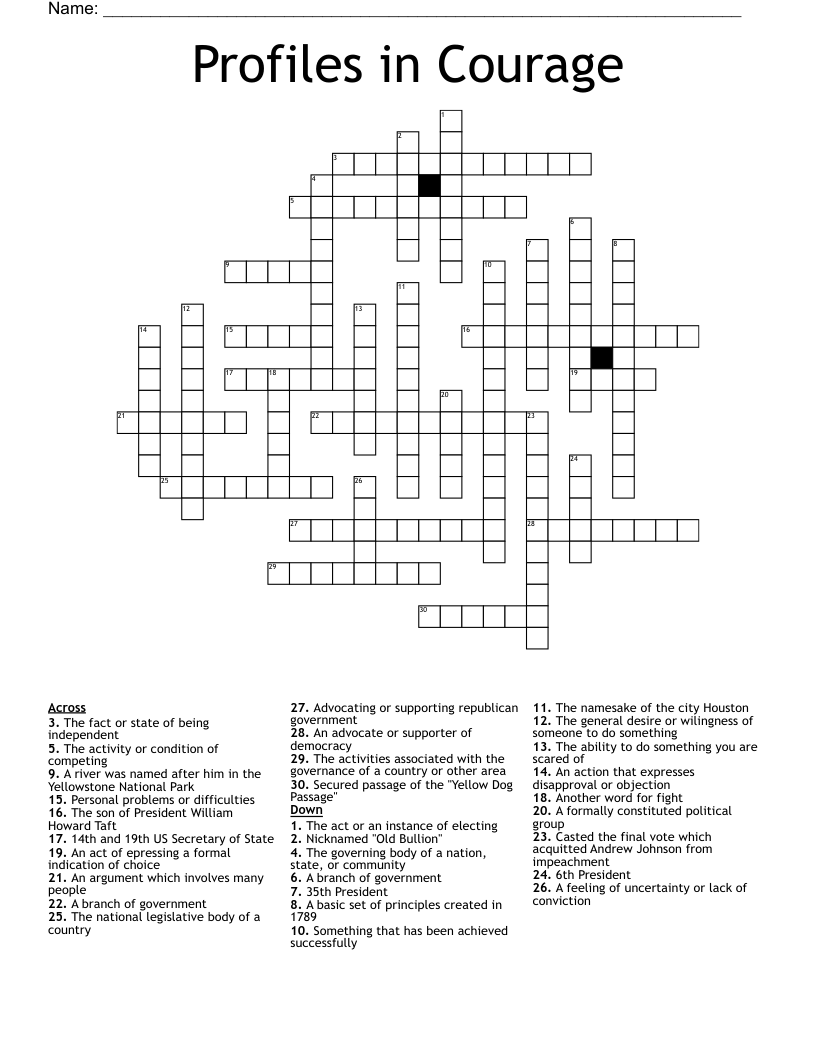 Profiles in Courage Crossword
