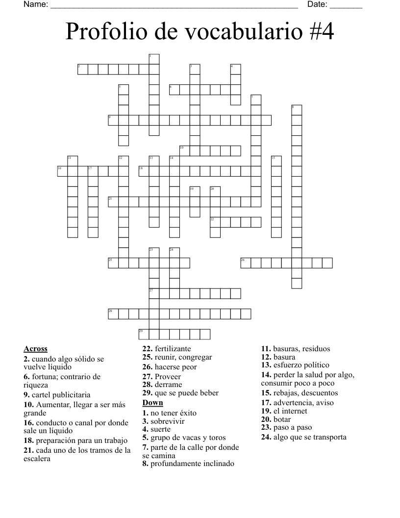 Profolio de vocabulario #4 Crossword