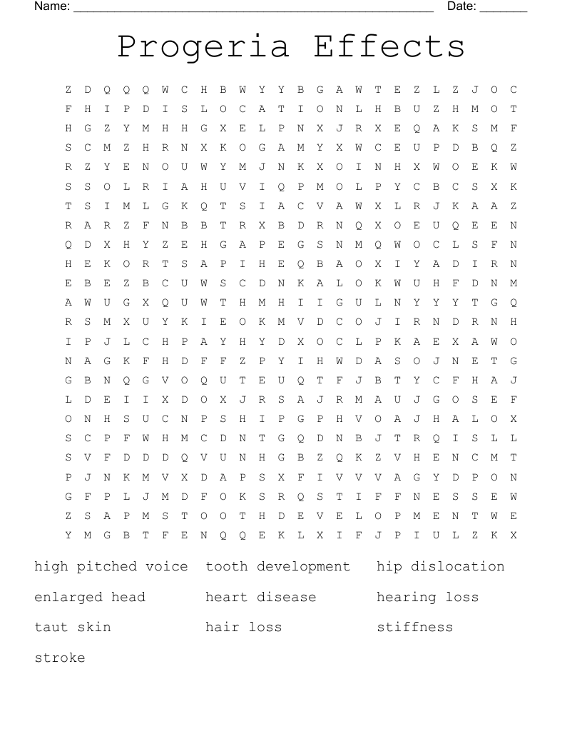 Progeria Effects Word Search