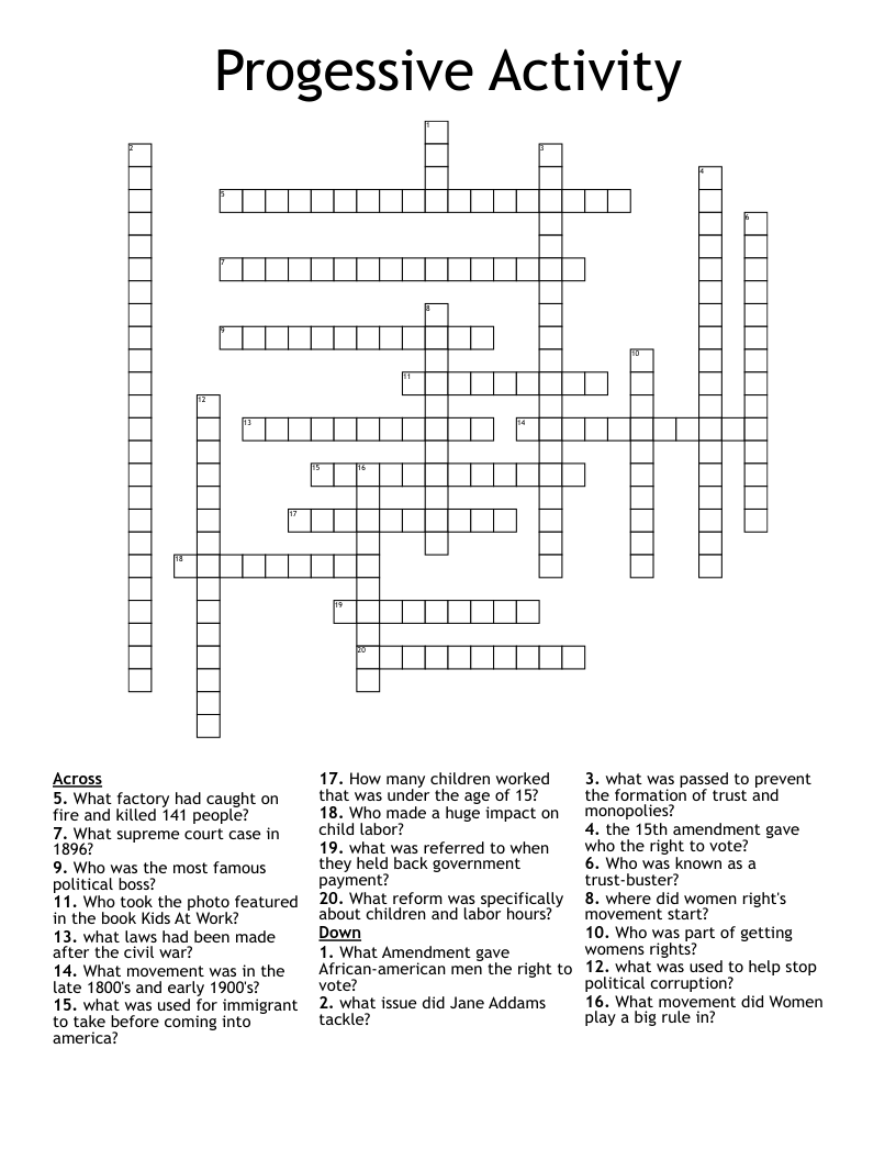 Progessive Activity  Crossword