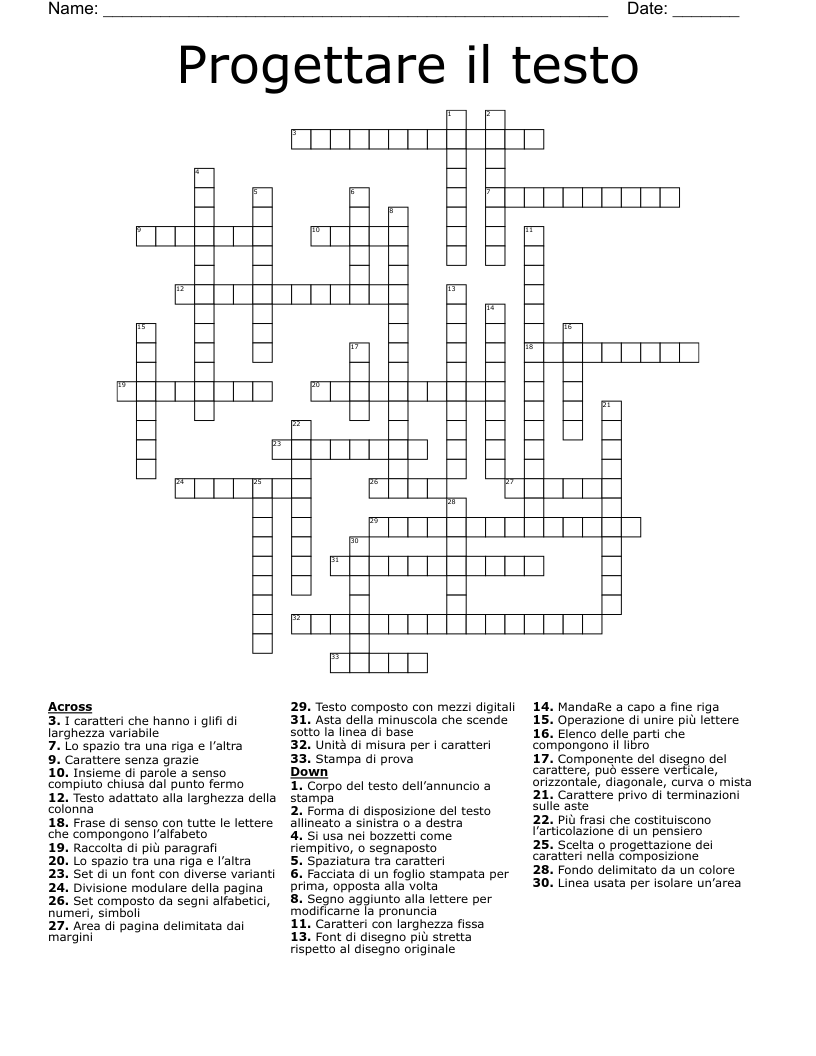 Progettare il testo Crossword
