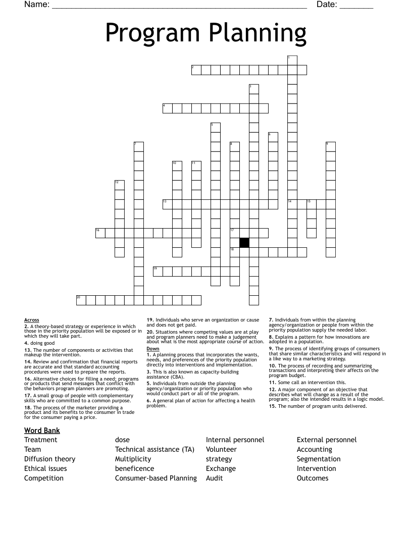 Program Planning Crossword