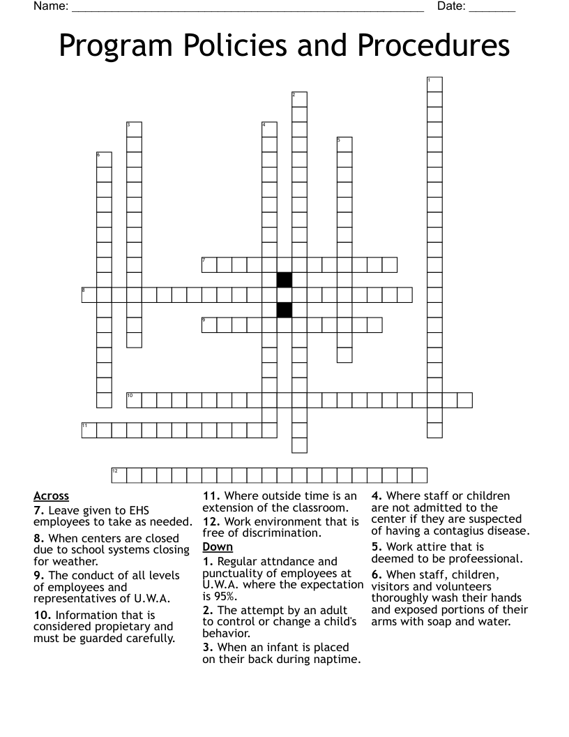 Program Policies and Procedures Crossword